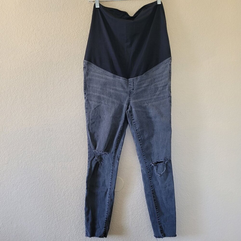 Madewell Maternity Over the Belly Black Skinny Jean Size 28 Dark Wash Raw Hem